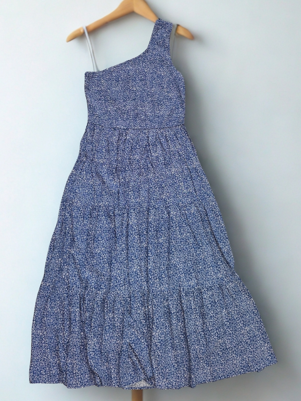 One-Shoulder Blue Floral Maxi Dress